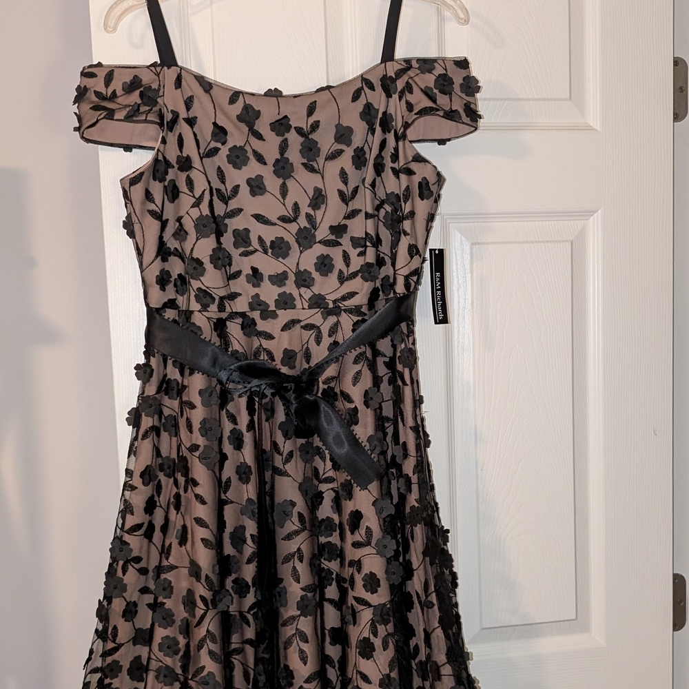 Floral Off-Shoulder Dress with Black Accents